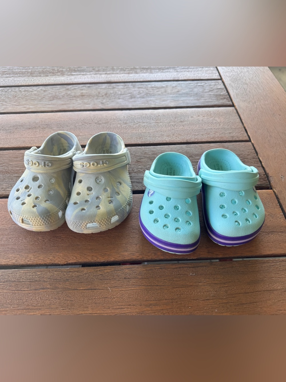 Toddler Crocs Bundle C6 & C7 – Aqua Purple + Neutral Camo